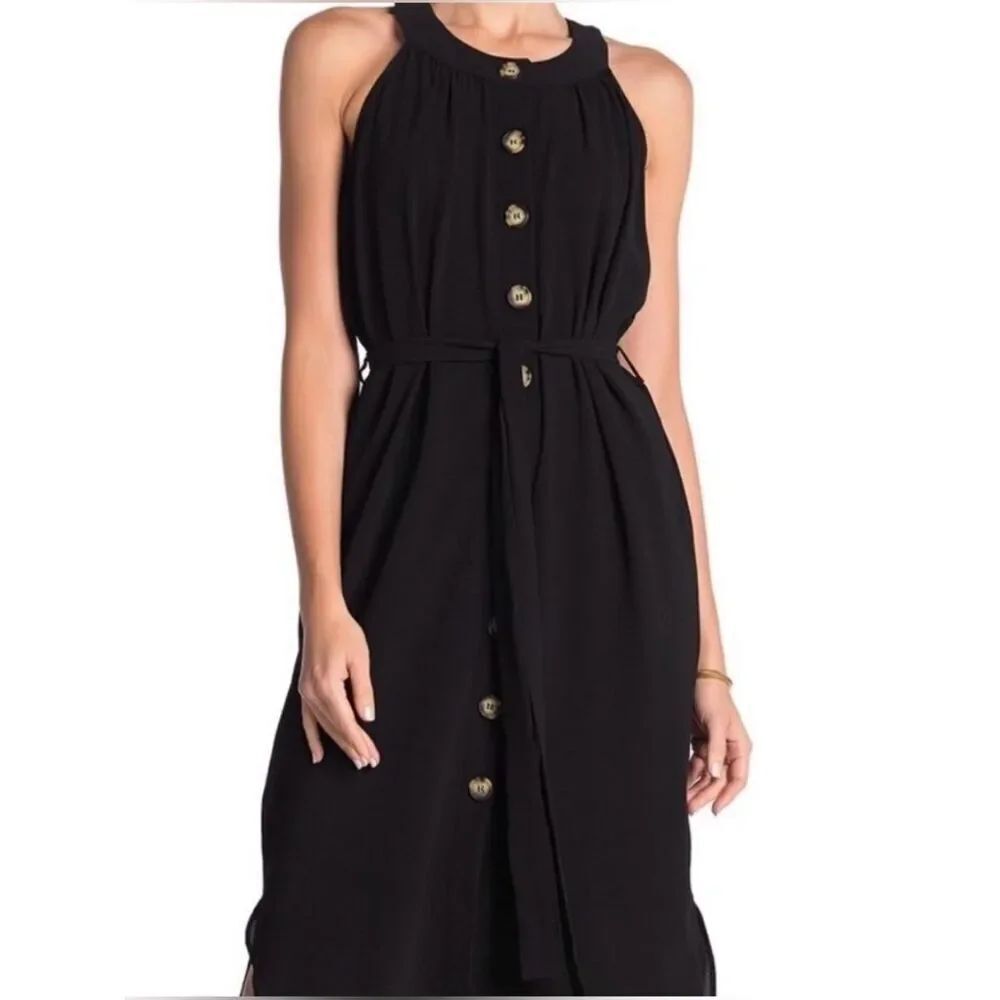 Black Sleeveless Button Down Midi Dress XL NWT
